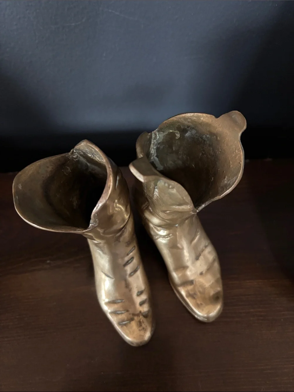 Vintage Pair of Brass Cowboy Boots Andrea by Sadek Western Rustic Decor 4” Tall